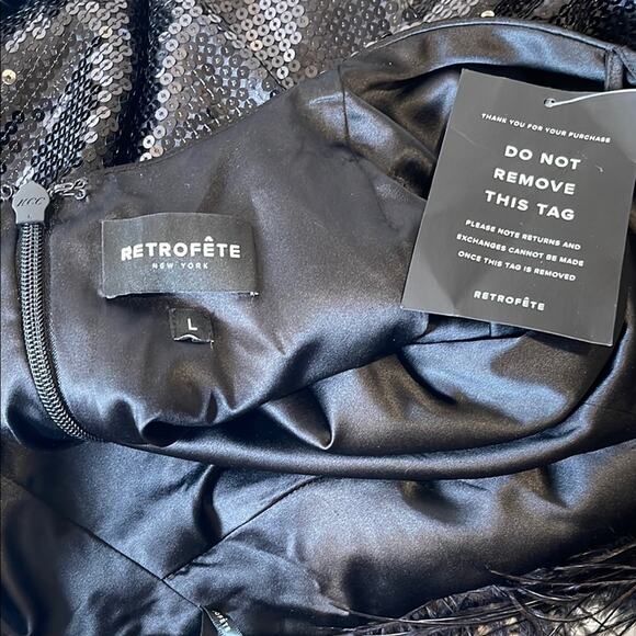 Retrofete Vixen Sequin Feather Hem High Slit Halterneck Maxi Dress Size Large - Picture 11 of 12